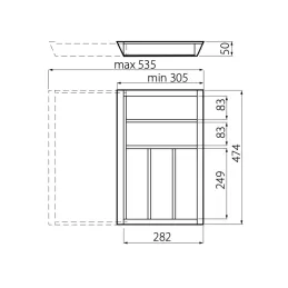 Drveni podesivi organizator za pribor UNIVERS do dubine 500 mm / Bukva