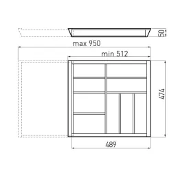 Drveni podesivi organizator za pribor UNIVERS do dubine 500 mm / Bukva