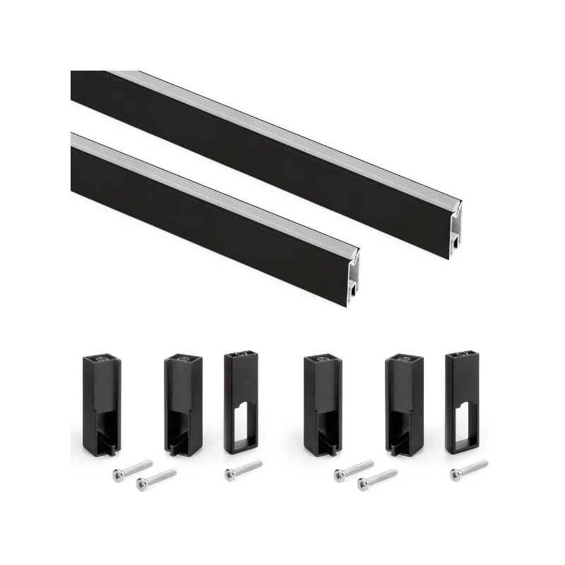 Set od 2 komada garderobnih šipki s brtvom LUXE s držačima / Crna strukturirana