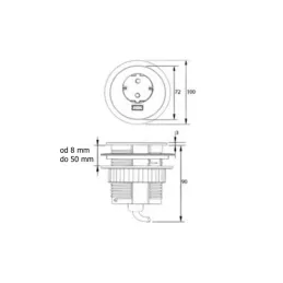 Unutarnja utičnica VERSATAG 1 x 230V + USB / Crna mat