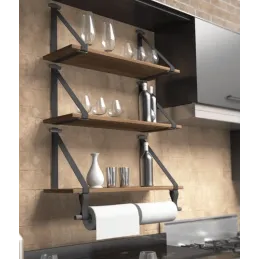 Kožni nosač police FLORENCIA s držačima za šipku / Crna koža - par