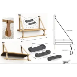 Kožni nosač police FLORENCIA s držačima za šipku / Crna koža - par