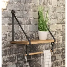 Kožni nosač police FLORENCIA s držačima za šipku / Crna koža - par