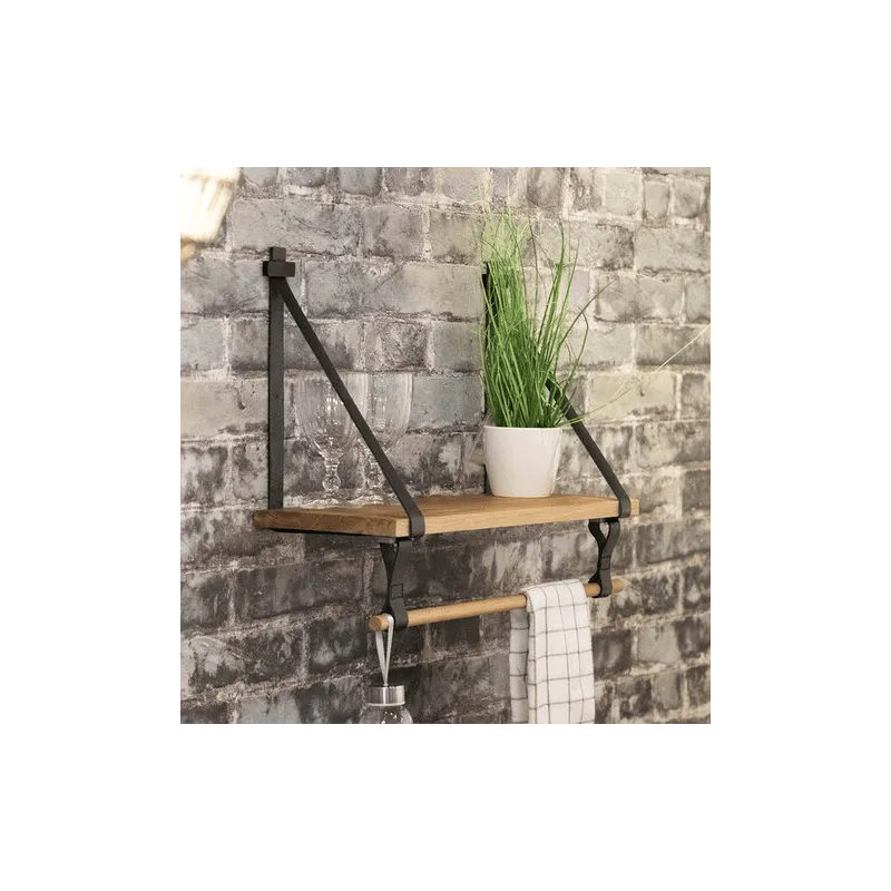 Kožni nosač police FLORENCIA s držačima za šipku / Crna koža - par