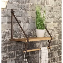 Kožni držač police FLORENCIA s nosačima za šipku / Smeđa koža - par