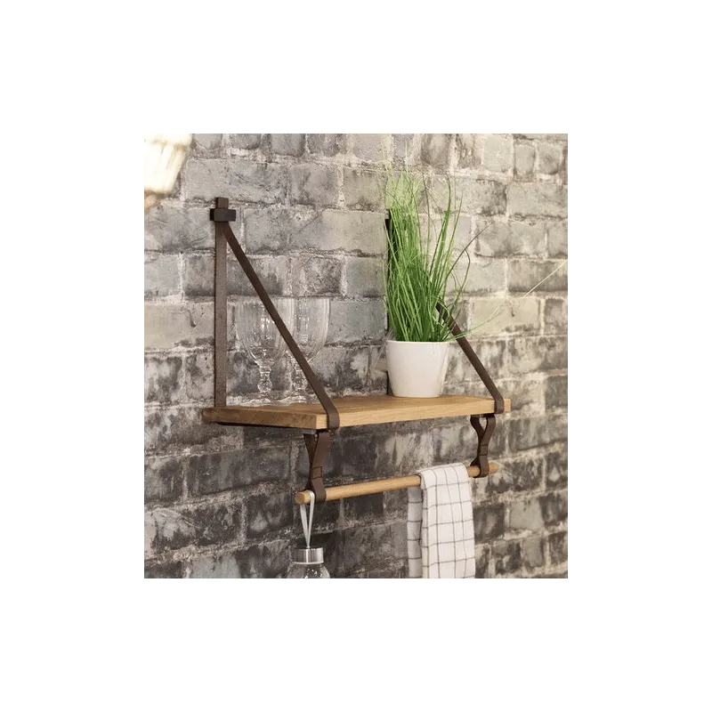 Kožni držač police FLORENCIA s nosačima za šipku / Smeđa koža - par