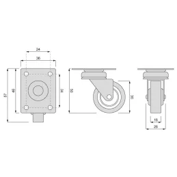Namještajski kotačić LIBRA 30 mm bez kočnice / Siva