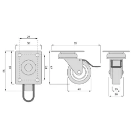 Namještajni kotačić LIBRA 40 mm s kočnicom / Siva