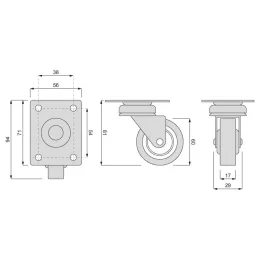 Namještajski kotačić LIBRA 60 mm bez kočnice / Siva