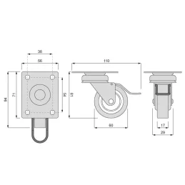 Namještajni kotačić LIBRA 60 mm s kočnicom  / Siva