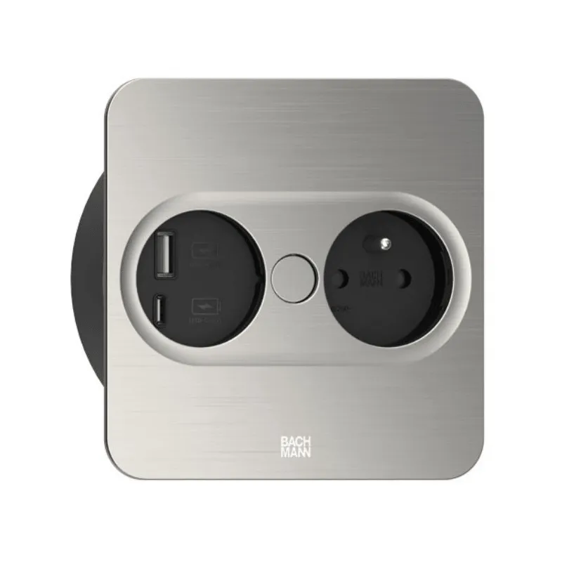 Električna utičnica Twist square 1x 230V + USB A-C / Nehrđajući čelik