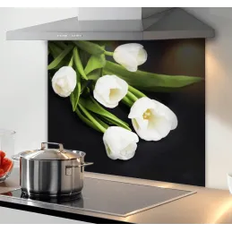 Staklena pregrada za kuhalo 600 mm / Bijeli tulipani