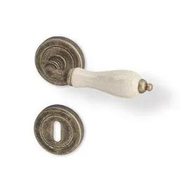 Rozetna kvaka CERAN / brončana patina - bijeli porculan