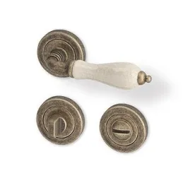 Rozetna kvaka CERAN / brončana patina - bijeli porculan