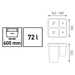 Výsuvni kanta za otpad STRONGBIN 600 - 72L / Siva