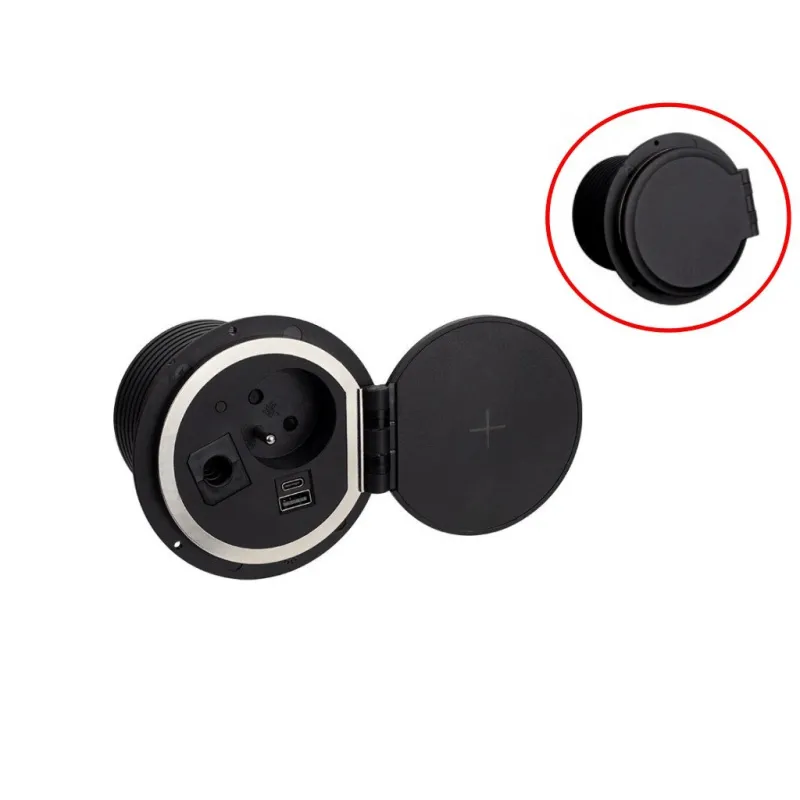 Unutarnja utičnica za stol LUPO 1x230V + USB A/C - Crna