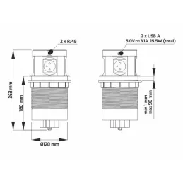 Izvlačna utičnica s bežičnim punjenjem 4x230V + 2xUSB punjenje A/C + RJ45 / Bijela