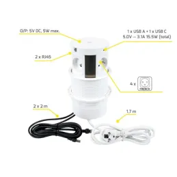 Izvlačna utičnica s bežičnim punjenjem 4x230V + 2xUSB punjenje A/C + RJ45 / Bijela