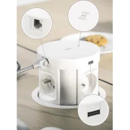 Izvlačna utičnica s bežičnim punjenjem 4x230V + 2xUSB punjenje A/C + RJ45 / Bijela