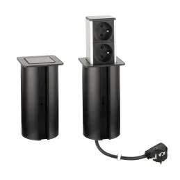 Izvlačna utičnica SQUARE UP FRENCH 2x230V / Crna mat