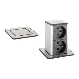 Izvlačna utičnica SQUARE UP FRENCH 2x230V / Nehrđajući čelik