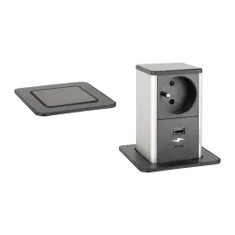 Izvlačna utičnica SQUARE UP FRENCH 1x230V + USB A-C / Crna mat