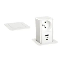 Izvlačna utičnica SQUARE UP FRENCH 1x230V + USB A-C / Mat bijela