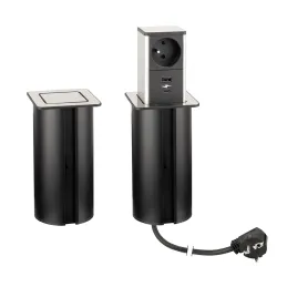 Izvlačna utičnica SQUARE UP FRENCH 1x230V + USB A-C / Nehrđajući čelik