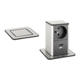 Izvlačna utičnica SQUARE UP FRENCH 1x230V + USB A-C / Nehrđajući čelik