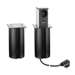 Izvlačna utičnica SQUARE UP SCHUKO 1x230V + USB A-C / Nehrđajući čelik