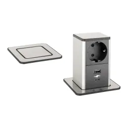 Izvlačna utičnica SQUARE UP SCHUKO 1x230V + USB A-C / Nehrđajući čelik