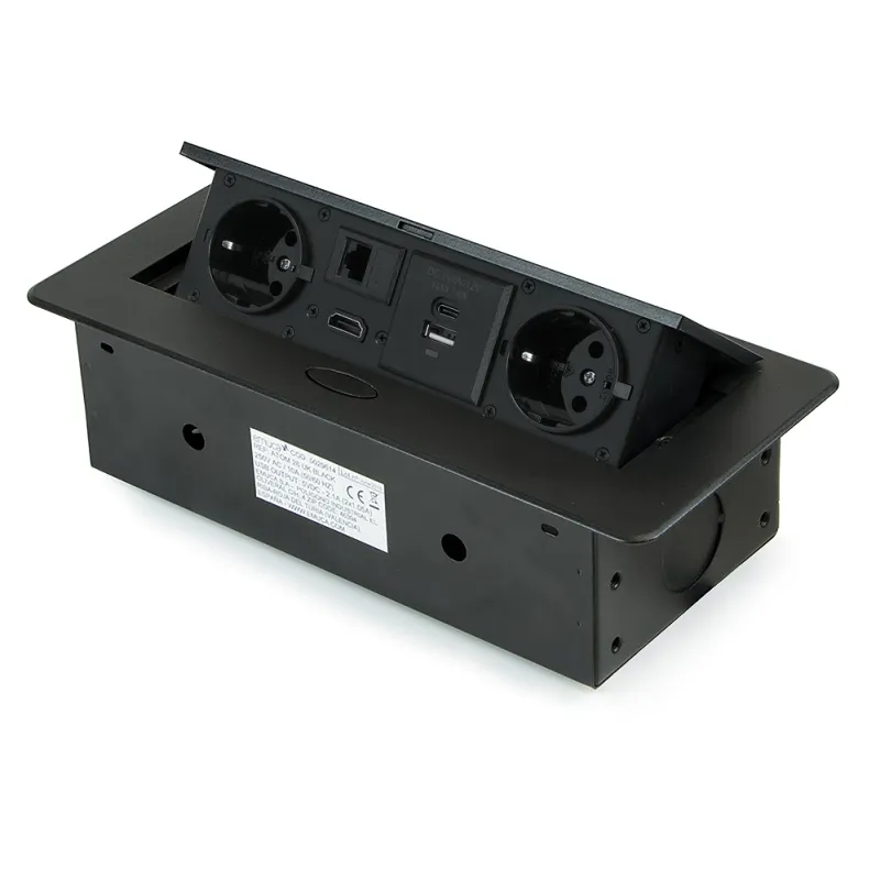 Izvlačna utičnica ATOMIA 2x230 V + 2xUSB punjenje A/C + HDMI + RJ45 / Crna