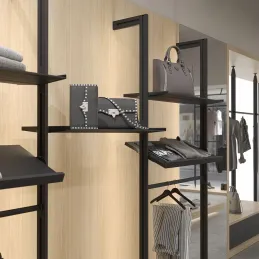 Metalna polica 1000 mm s držačima za modularni garderobni sustav ZERO / Crna mat