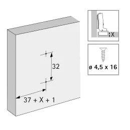 Nadgradna šarka za otvaranje bez ručki - bez ublaživača 105° NOVISYS 45