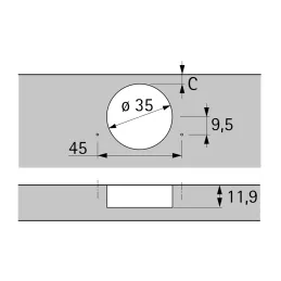 Nadgradna šarka za otvaranje bez ručki - bez ublaživača 105° NOVISYS 45