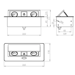 Ugradiva električna utičnica SCHUKO 3x230V + USB punjenje A/C / Crna mat
