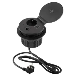 Interijer utičnica SCHUKO s bežičnim punjenjem za stol 1x230V + 1xUSB punjenje A/C + HDMI+ RJ45 / Crna