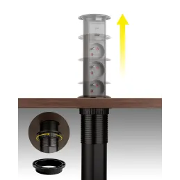 Automatska izvlačiva električna utičnica MORGAN SCHUKO 3x230V + 2xUSB A+C / Aluminij