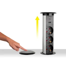 Automatska izvlačiva električna utičnica MORGAN SCHUKO 3x230V + 2xUSB A+C / Aluminij