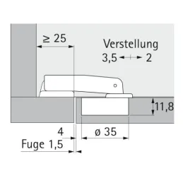 Záves 90° kratki Hettich Perfekt s podloškom