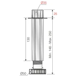 Plastična nogica za krevet s učvršćivanjem 148 - 250 mm / Crna