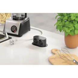 Izvlačna dvostruka električna utičnica PICCOLINO SCHUKO 2x 230V / Crna