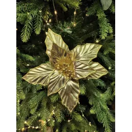 Ukrasni cvijet za božićno drvce GOLD ROSE 220 mm / Zlatno sjajna