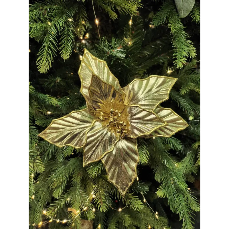 Ukrasni cvijet za božićno drvce GOLD ROSE 220 mm / Zlatno sjajna