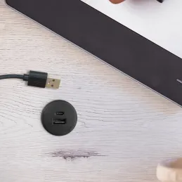 Interijer USB punjač 2 x USB za stol 25mm PLUGY / Crna mat