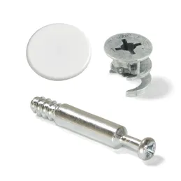 Set za povezivanje okova šipka + ekscenter 18 s poklopcem / Bijela mat - 10 komada
