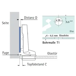 Poluugrađena šarka za staklo INTERMAT 9904 - 95°