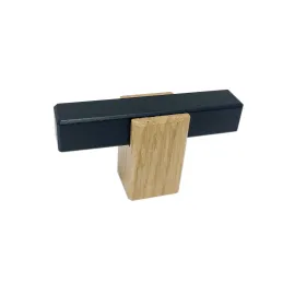 Drvena ručkica knopka LEO / Crna - prirodni buk