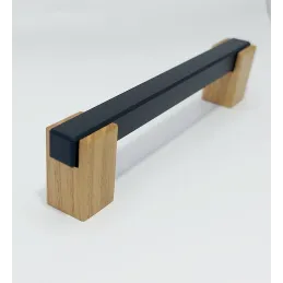 Drvena ručka LEO II / Crna - prirodni buk