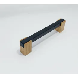 Drvena ručka LEO II / Crna - prirodni buk